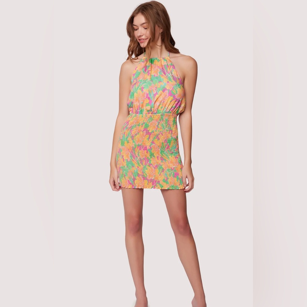 LOST + WANDER Eternal Lights Floral Minidress - Peach Multi - Size M